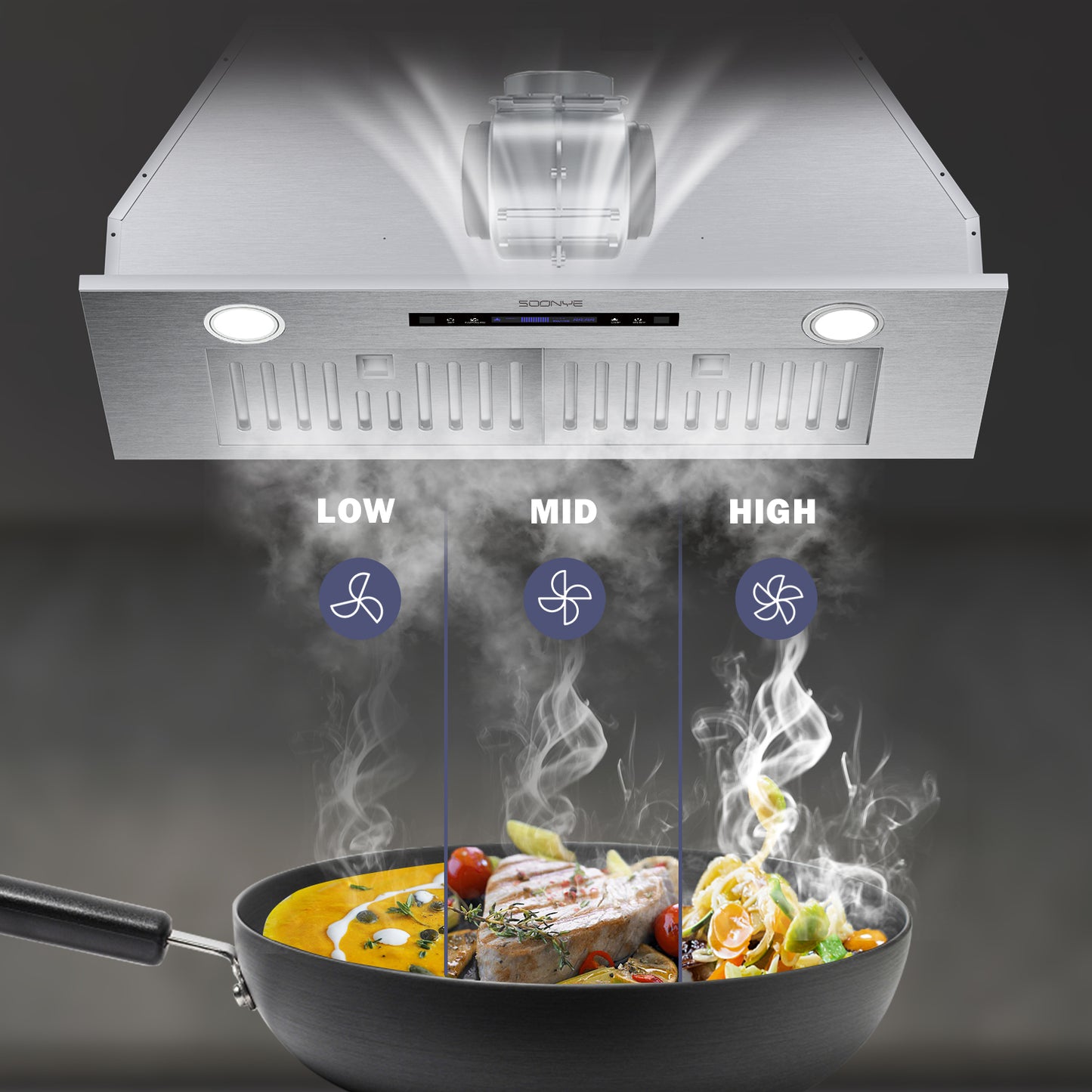 SOONYE Range Hood 30 inch, Insert Range hood 600 CFM Kitchen Vent Stove Hood with 3 Speed Gesture Sensor Touch Control with Remote, Permanent Baffle Filter, Ducted/Ductless Convertible