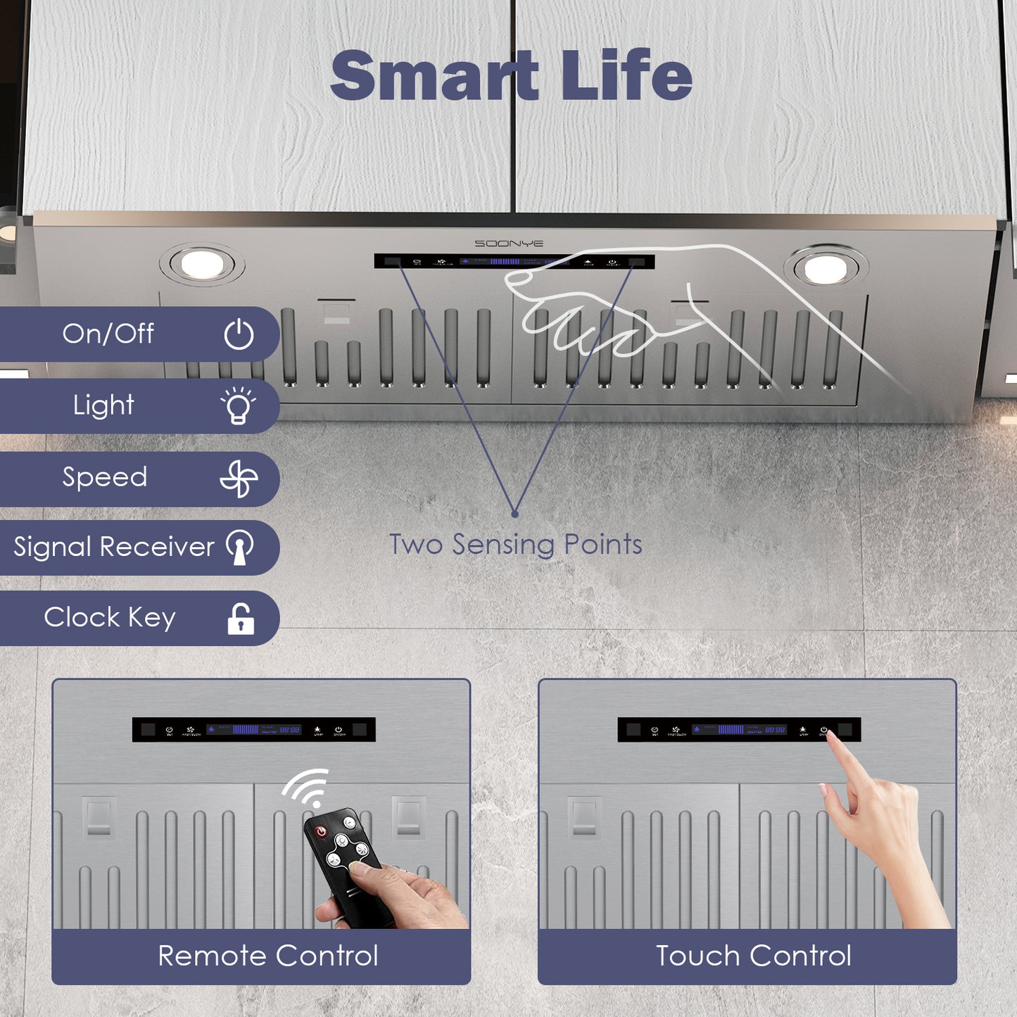 SOONYE Range Hood 30 inch, Insert Range hood 600 CFM Kitchen Vent Stove Hood with 3 Speed Gesture Sensor Touch Control with Remote, Permanent Baffle Filter, Ducted/Ductless Convertible