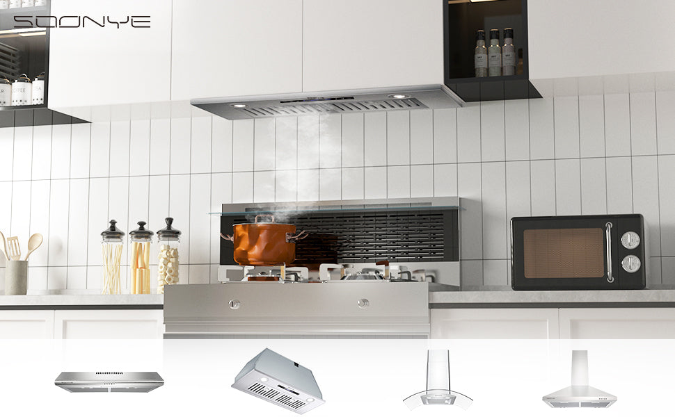 SOONYE Range Hood 30 inch, Insert Range hood 600 CFM Kitchen Vent Stove Hood with 3 Speed Gesture Sensor Touch Control with Remote, Permanent Baffle Filter, Ducted/Ductless Convertible