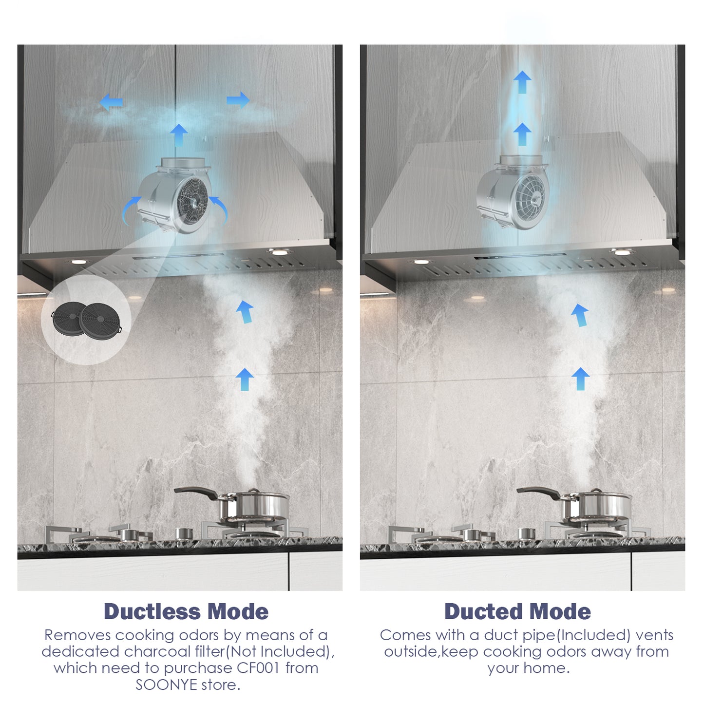 SOONYE Range Hood 30 inch, Insert Range hood 600 CFM Kitchen Vent Stove Hood with 3 Speed Gesture Sensor Touch Control with Remote, Permanent Baffle Filter, Ducted/Ductless Convertible