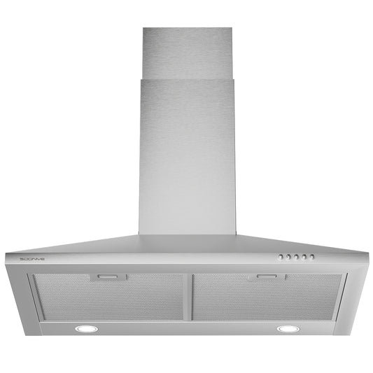SOONYE 450 CFM Stainless Steel Wall Mount Vent Hood with 3 Speed Exhaust Fan,5-Layer Aluminum Filters, Convertible to Ductless, 30 inches