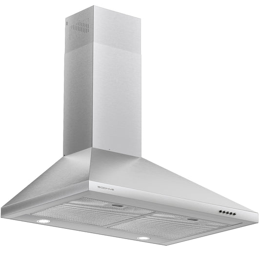 SOONYE 30 inch Stainless Steel Wall Mounted Range Hood, 600 CFM Vent Hood with 3 Speed Controls, 5-Layer Aluminum Filters, and Ducted/Ductless Convertible