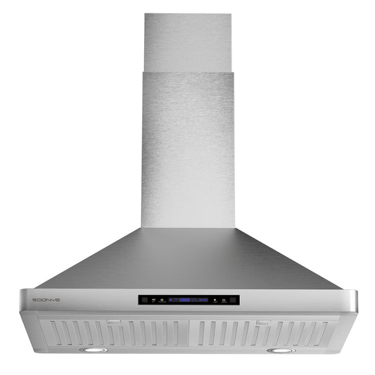 SOONYE Wall Mount Range Hood 30 inch with Ducted/Ductless Convertible,Stainless Steel Range Vent Hood 600 CFM with 2 Pcs Baffle Filters,3 Speed Exhaust Fan,LED Lights,Touch Control