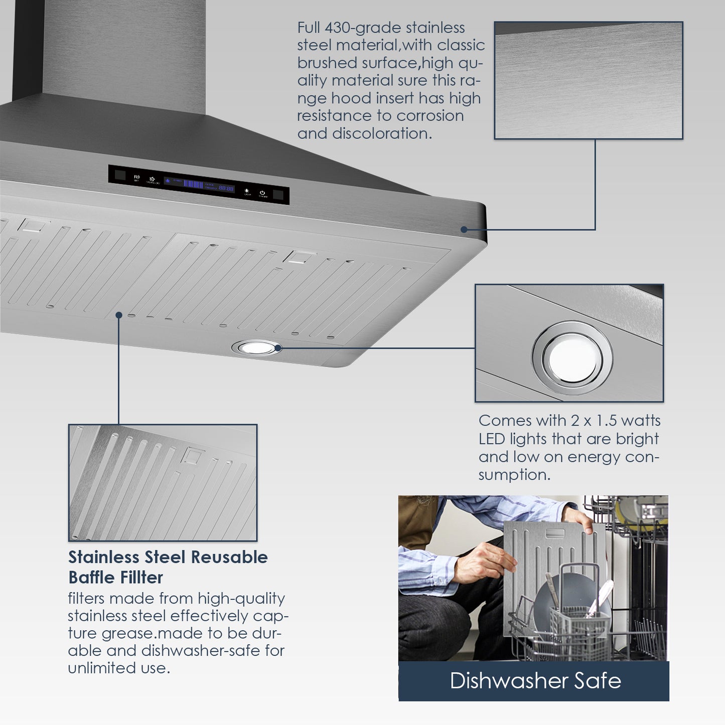 SOONYE Wall Mount Range Hood 30 inch with Ducted/Ductless  Convertible,Stainless Steel Range Vent Hood 600 CFM with 2 Pcs Baffle  Filters,3 Speed