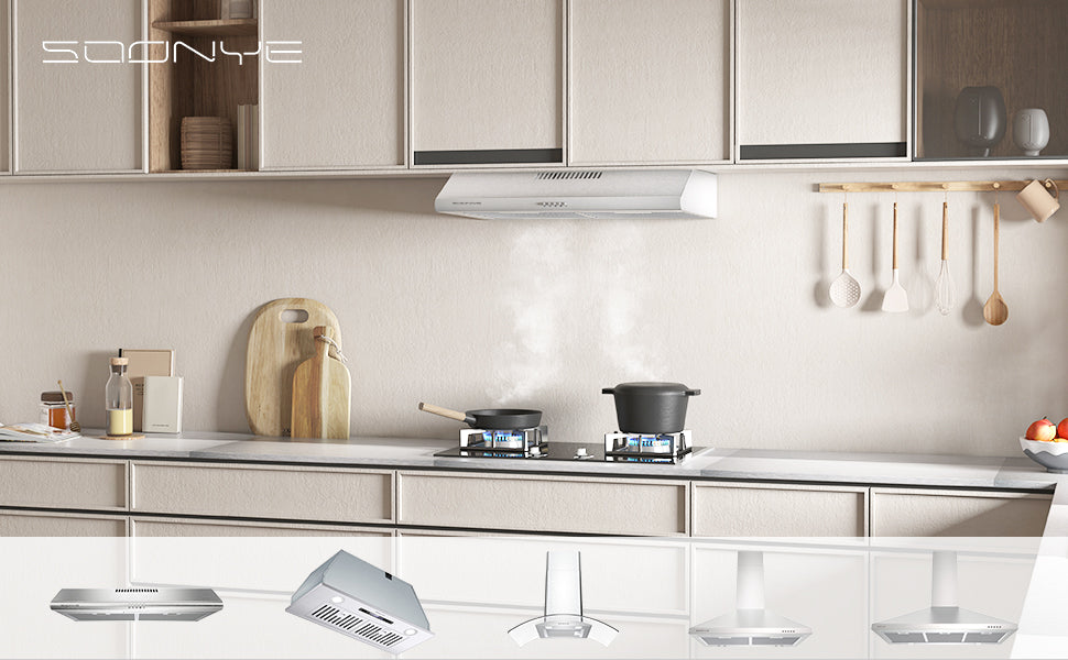 SOONYE 30 inch Stainless Steel Under Cabinet Range Hood Slim Kitchen Vent Hood Ducted Ductless Convertible with 3 Speed Controls 5 Layer Aluminum