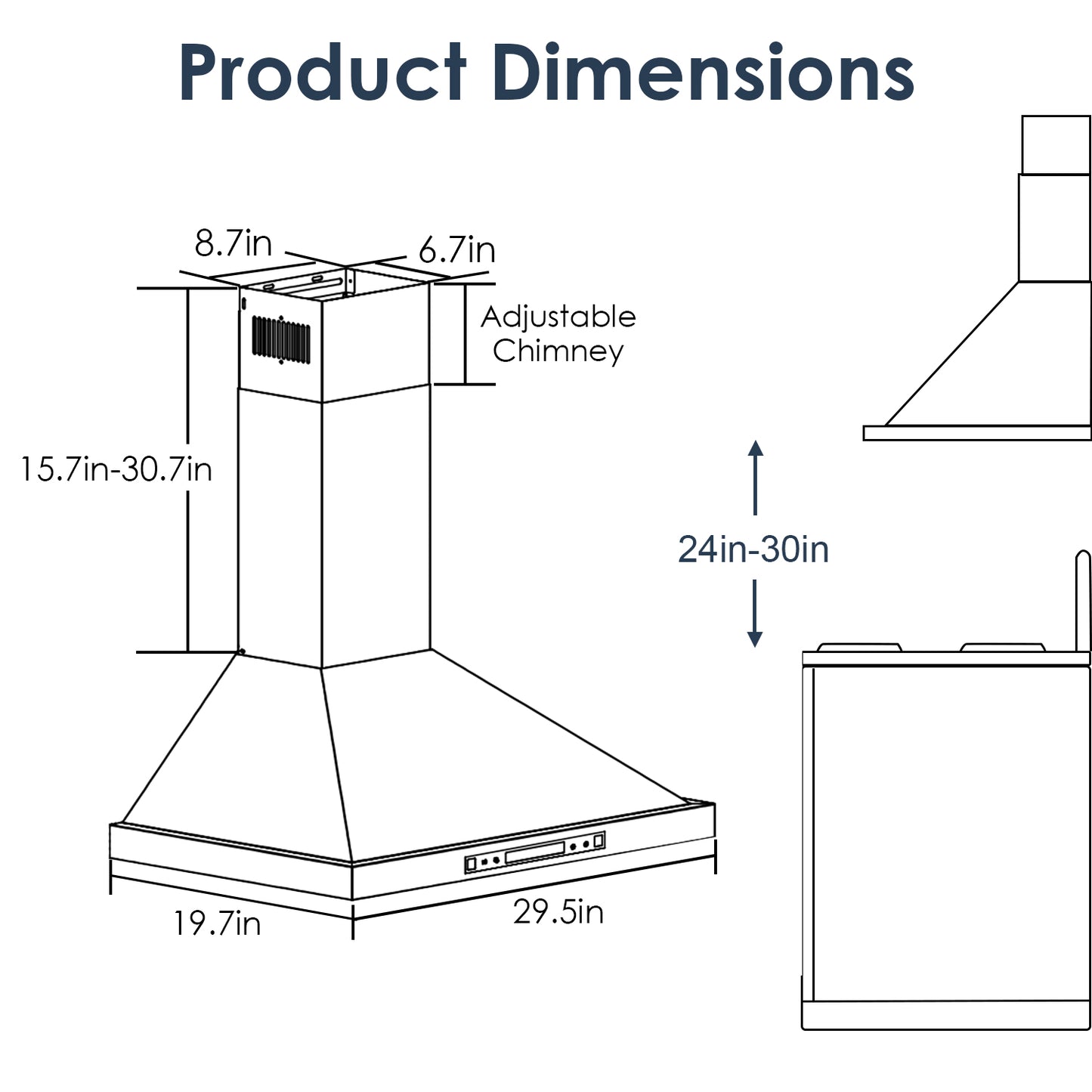 SOONYE Wall Mount Range Hood 30 inch with Ducted/Ductless Convertible,Stainless Steel Range Vent Hood 600 CFM with 2 Pcs Baffle Filters,3 Speed Exhaust Fan,LED Lights,Touch Control